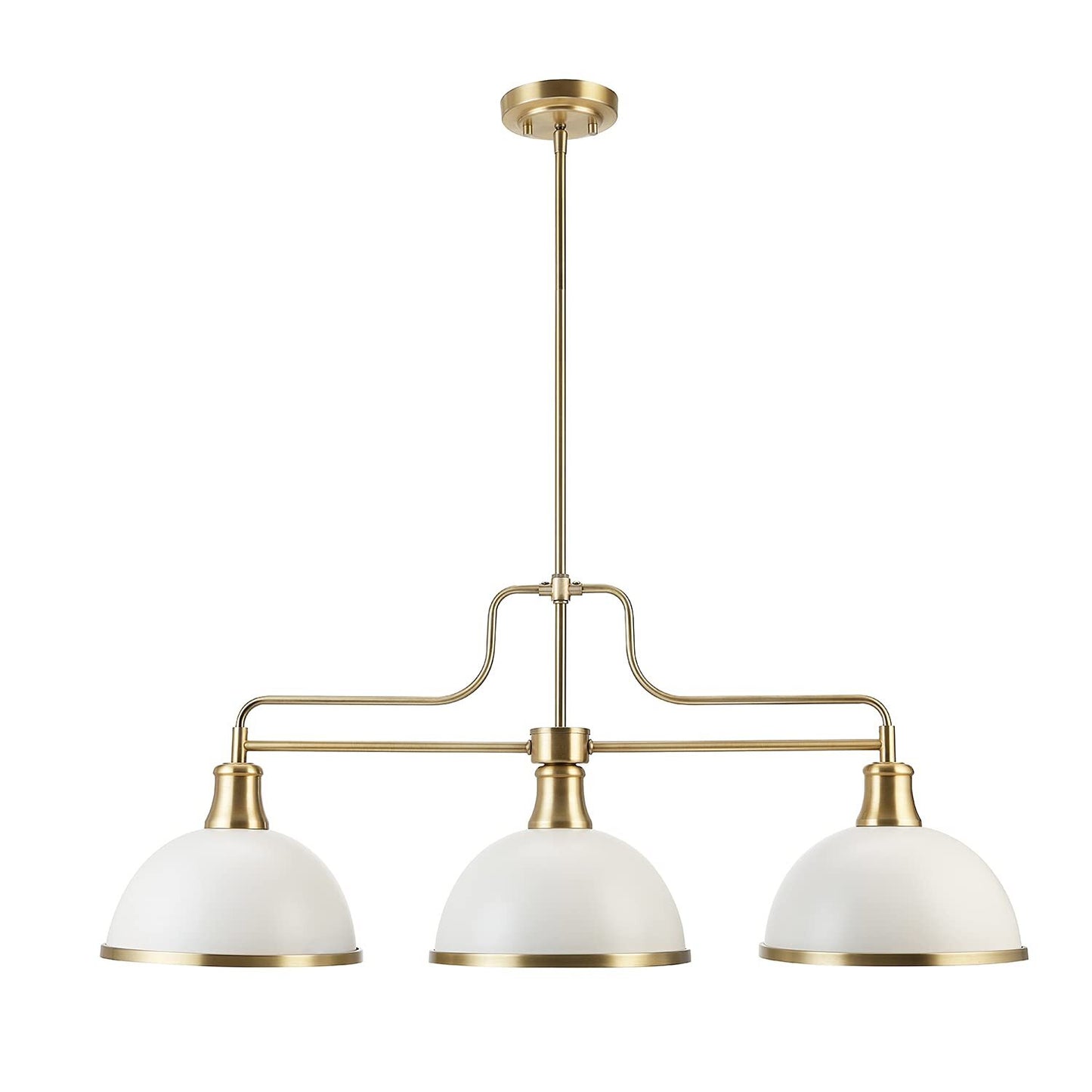 Globe 60885 Beckett 3-Light Linear Chandelier, Matte White, Matte Brass Accents