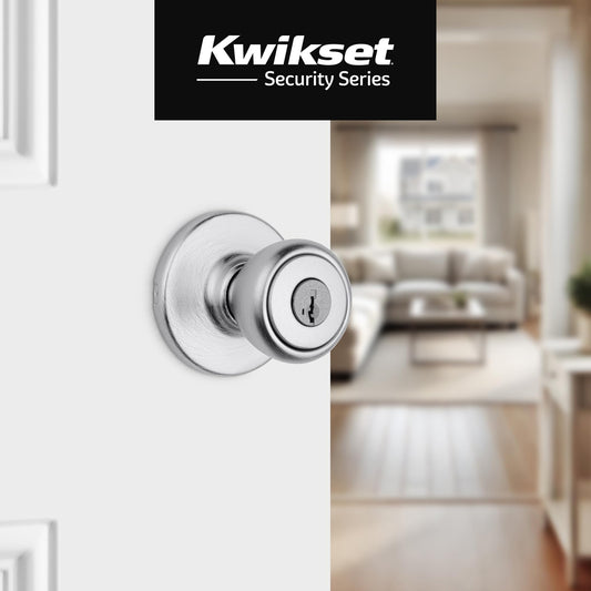 Kwikset Tylo Entry Door Knob, Keyed Handle Exterior Doorknob, Satin Chrome,