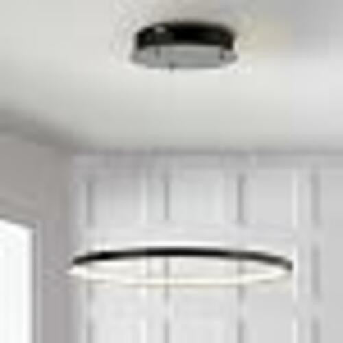 JONATHAN Y 15.75" Matte Black Modern LED Pendant Dimmable Round JYL7202A