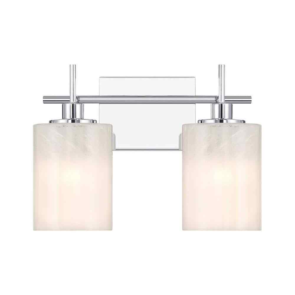 Meridian M80083CH 2-Light Chrome Bathroom Vanity Light w/White Glass Shades