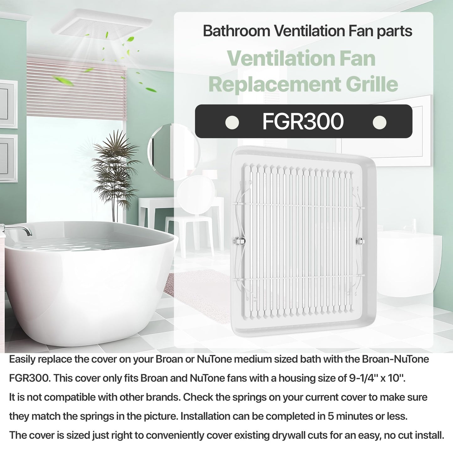 Bathroom Exhaust Fan Replacement Grille/Cover - 11-3/8" x 12" x 1"