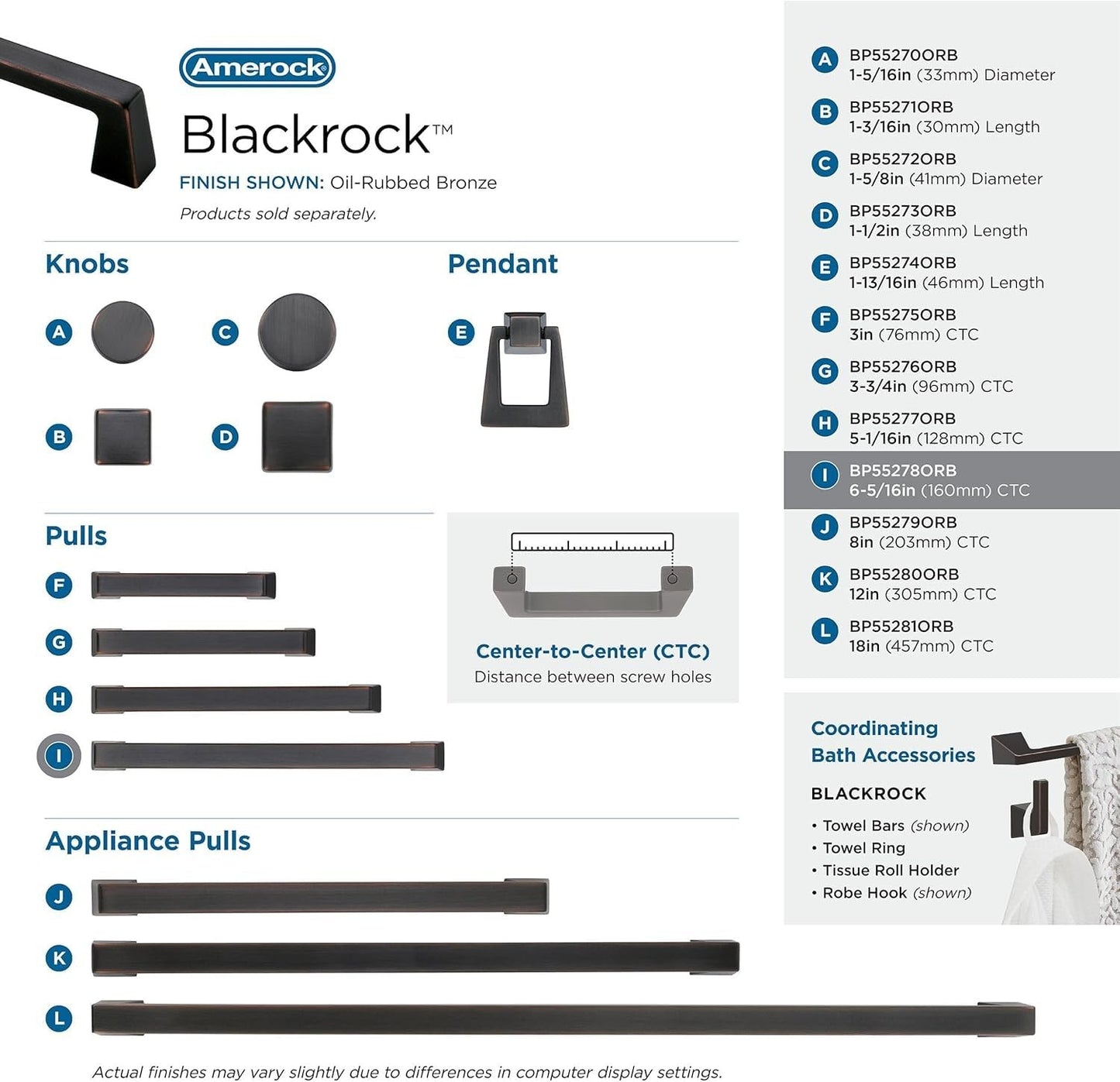 Amerock 55278ORB Blackrock Cabinet Pull Oil Rubbed Bronze 6-5/16" C2C