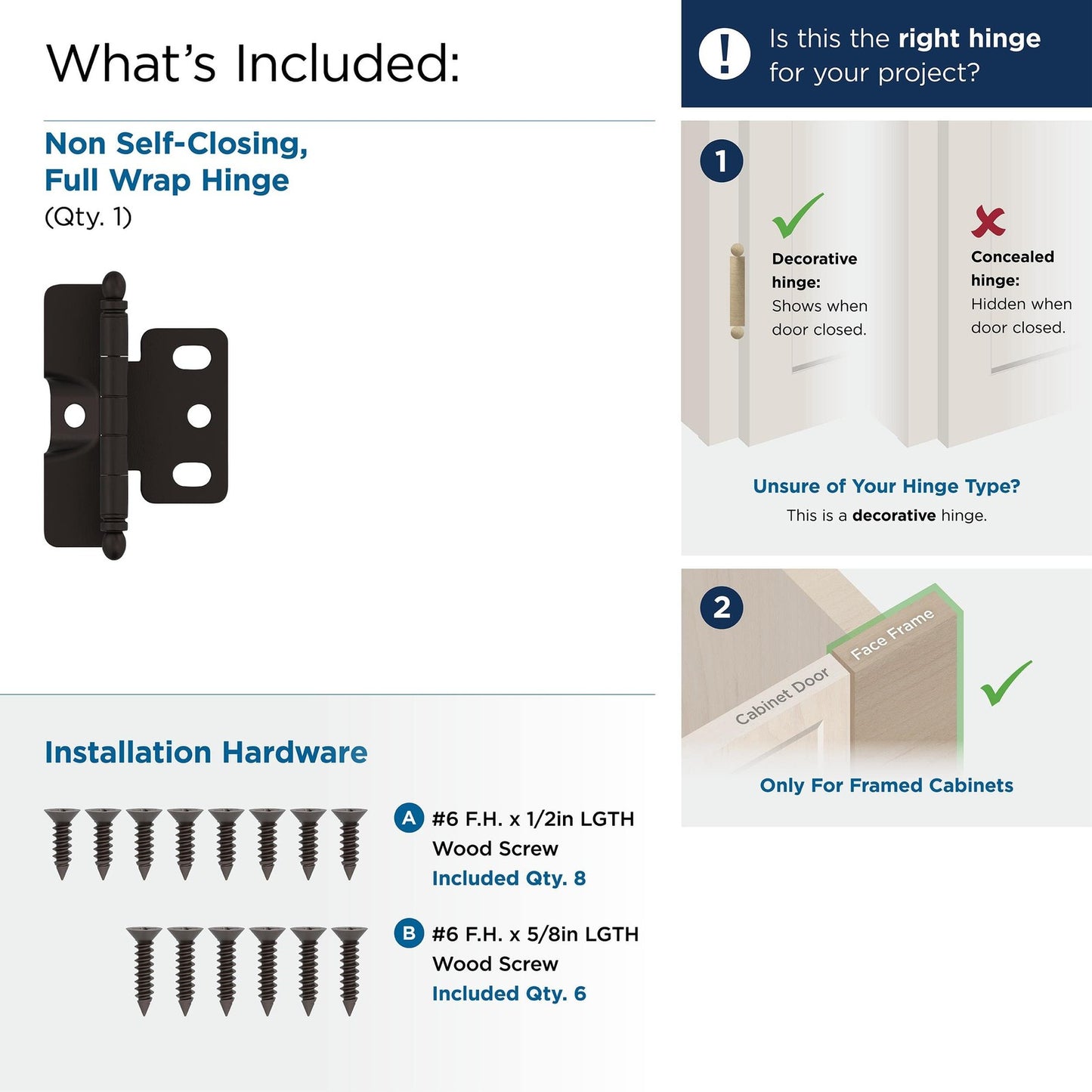 Amerock PK3175TBORB Cabinet door Hinge 3/4" Door Thickness Oil Rubbed Bronze