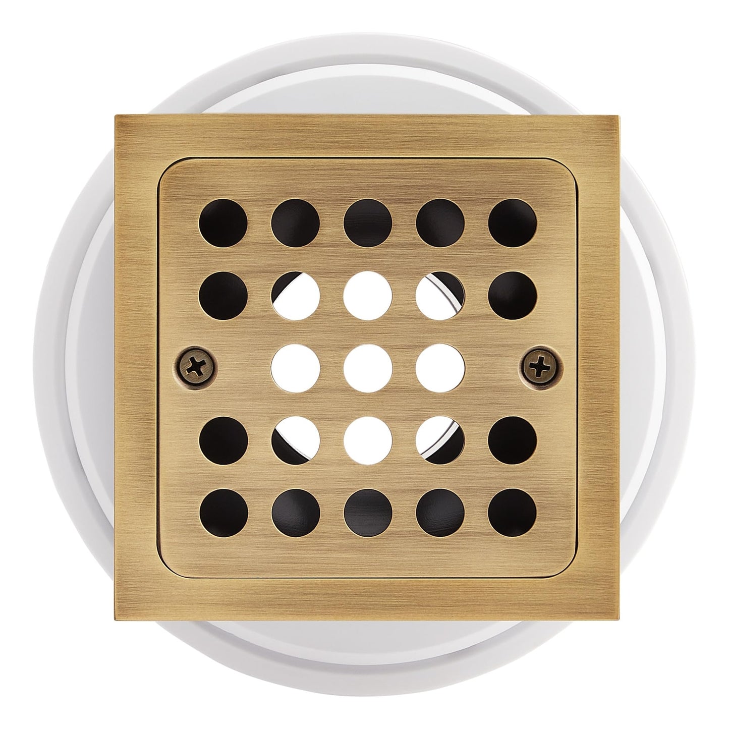 Signature Hardware 948036 Menlo Square Shower Drain with Flange - Aged Brass
