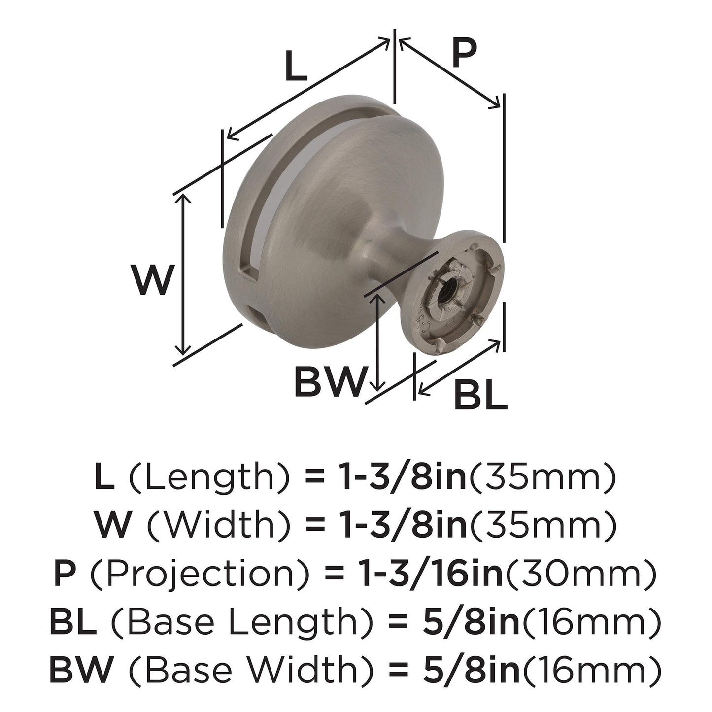 Amerock Cabinet Knob Satin Nickel/Frosted 1-3/8" Diameter Oberon