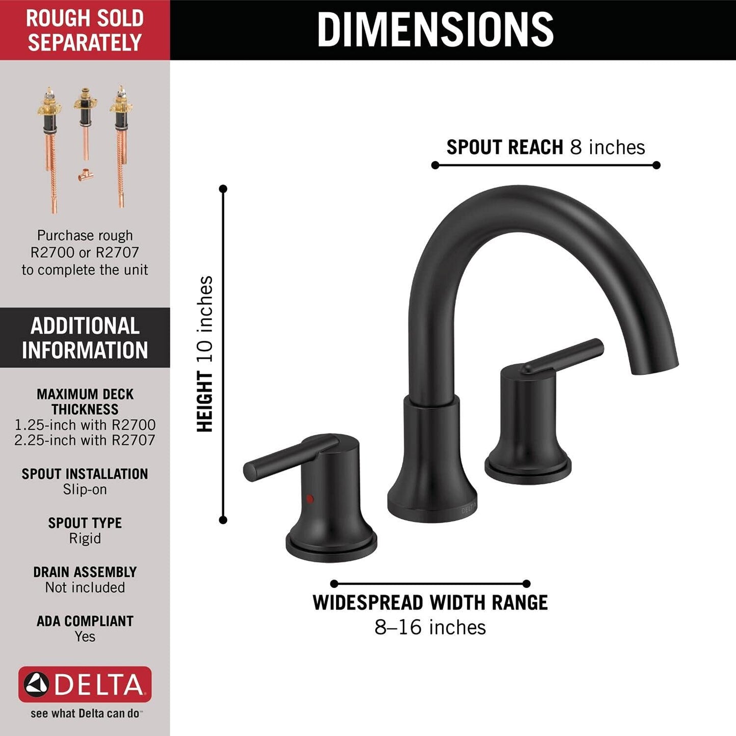 Delta Faucet Trinsic Roman Tub Trim T2759-BL - Matte Black - No Valve