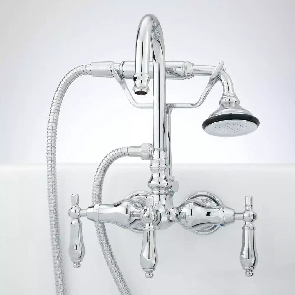 Signature Hardware - Gooseneck Tub-Wall-Mount Faucet & Hand Shower - Chrome
