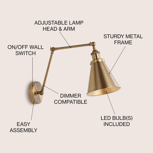 JONATHAN Y JYL7461A Rover 7" Wall Sconce Brass Gold adjustable arm