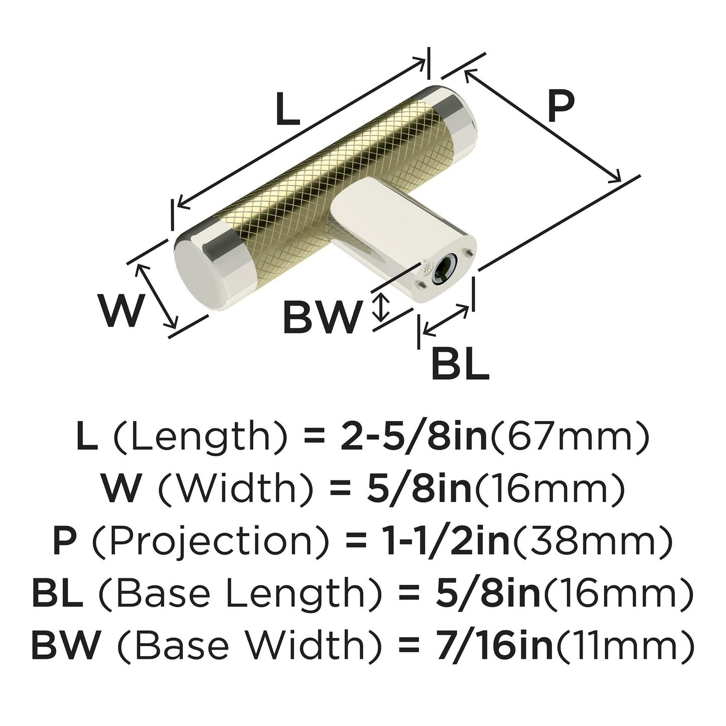 Amerock BP36556PNBBZ Esquire Cabinet Knob Polished Nickel/Golden 2-5/8" Length