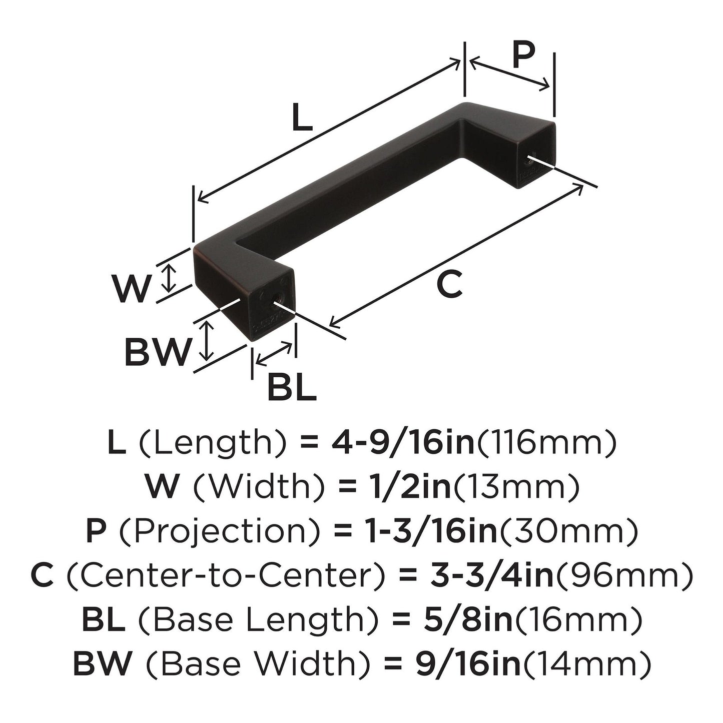 Amerock Cabinet Pull Oil Rubbed Bronze 3-3/4 inch (96 mm) Center to Center