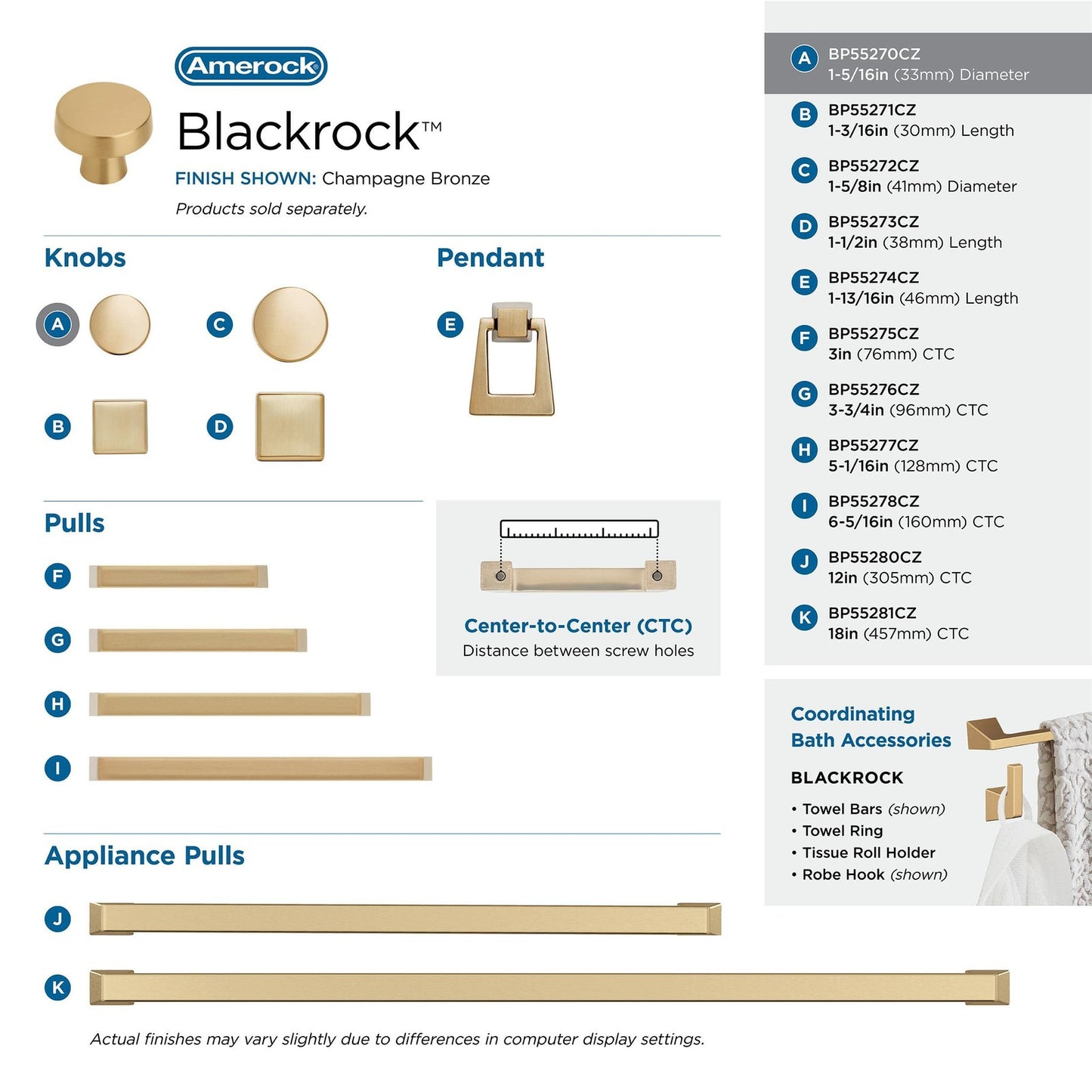 Amerock BP55270CZ Blackrock Cabinet Knob Champagne Bronze 1-5/16 in
