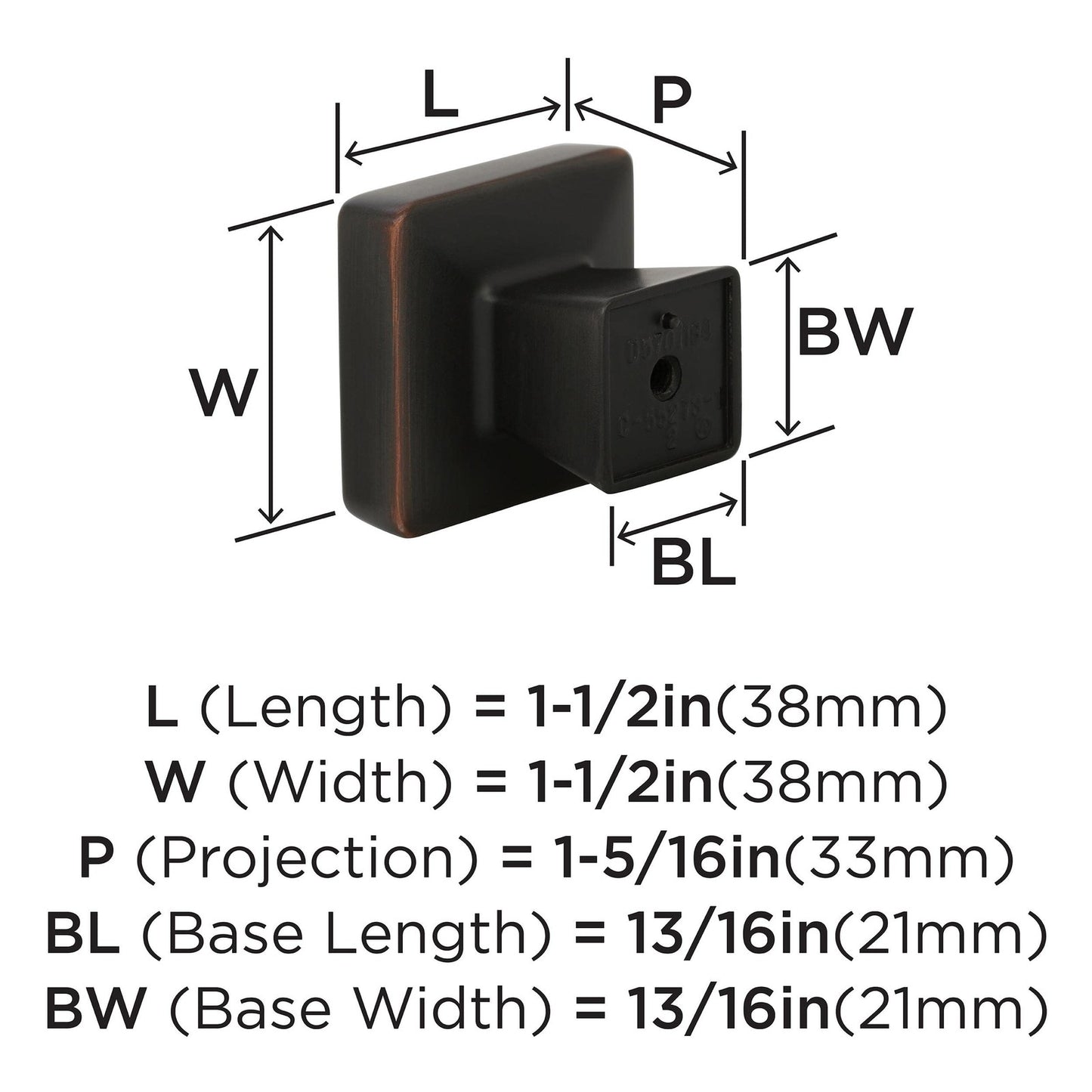 Amerock BP55273ORB Blackrock Cabinet Knob Oil Rubbed Bronze 1-1/2" Length