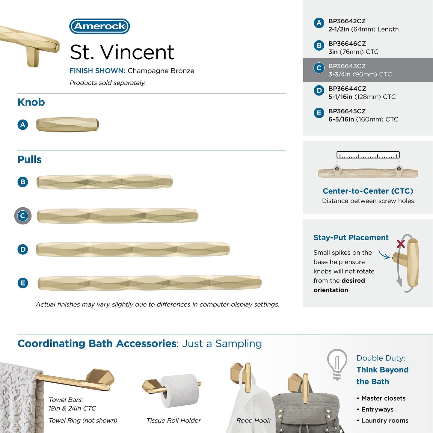 Amerock BP36643CZ St. Vincent Cabinet Pull Champagne Bronze 3-3/4" C2C