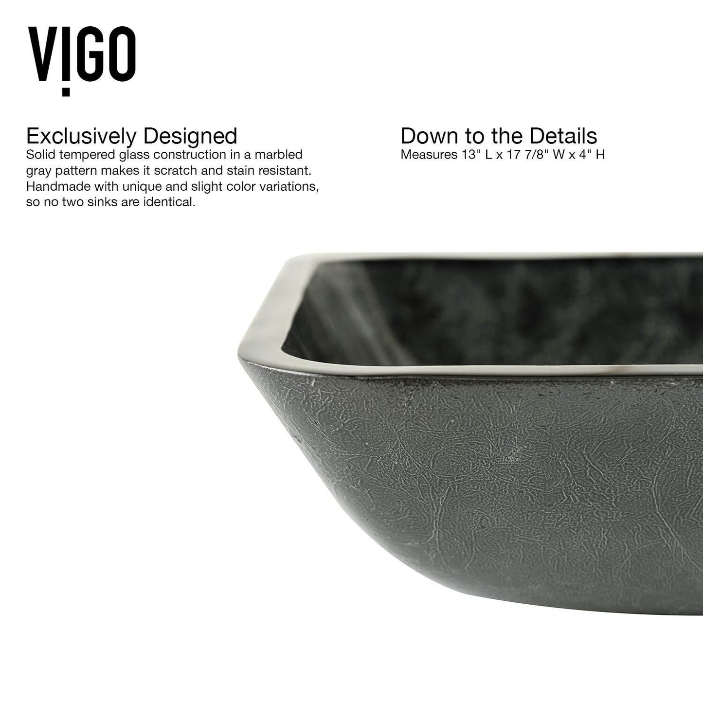 VIGO Donatello 18"L x 13"W x 4"H Glass Vessel Sink in Gray Onyx -VG07084