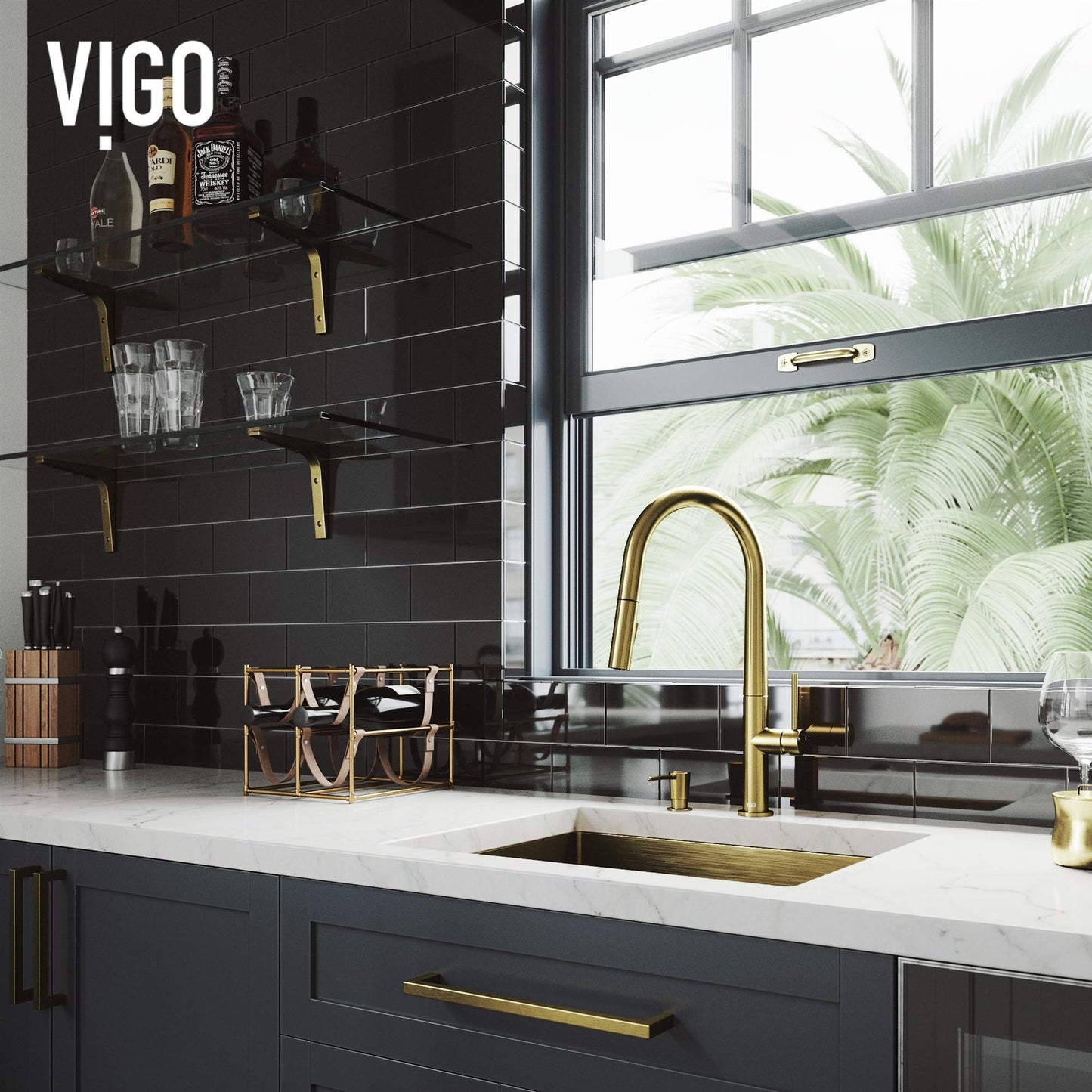 VIGO Greenwich 18'' H Single Handle Pull-Down Sprayer Set with Soap Dispenser