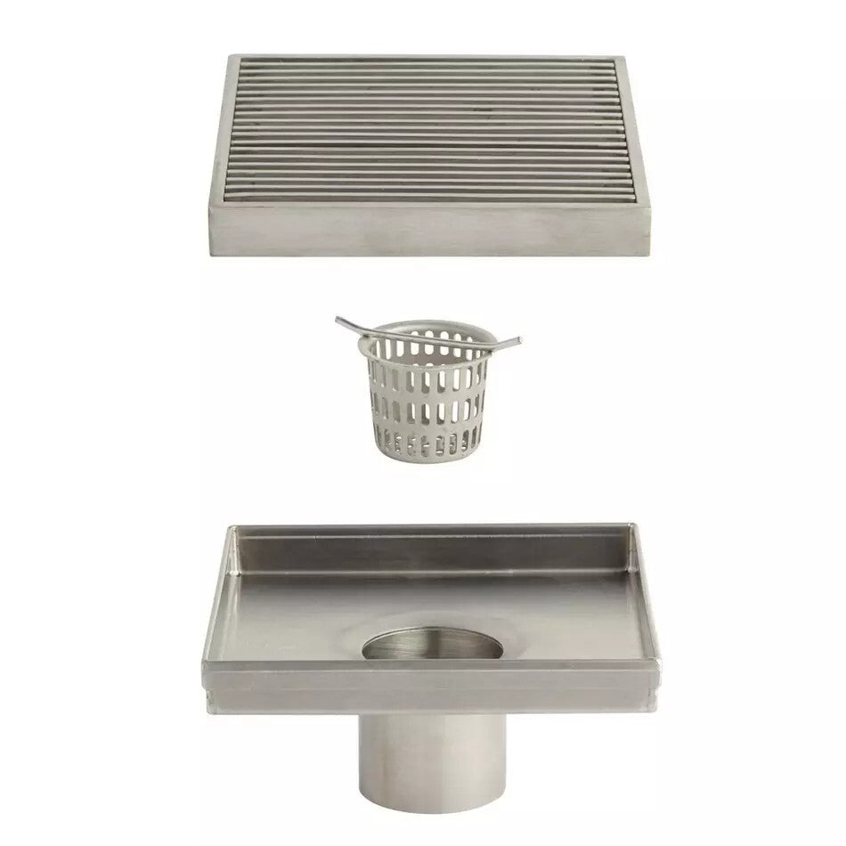 Signature Hardware - 6" Carmen Square Shower Drain - Brushed Stainless Steel