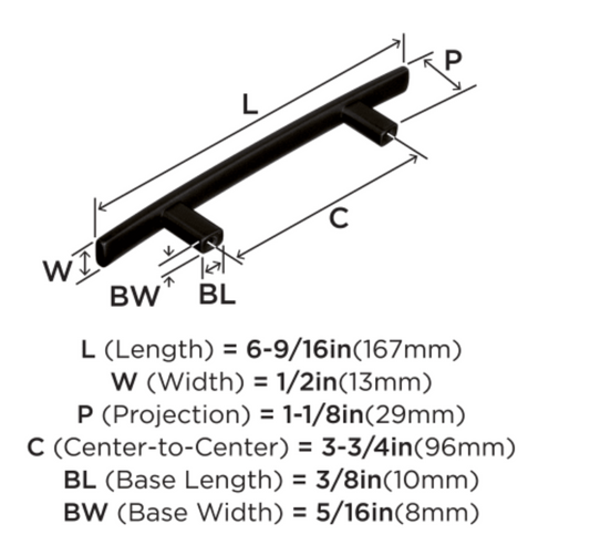 Miseno MCPCP6375PC Parkside 3-3/4"Center2Center Bar Cabinet Pull Polished Chrome