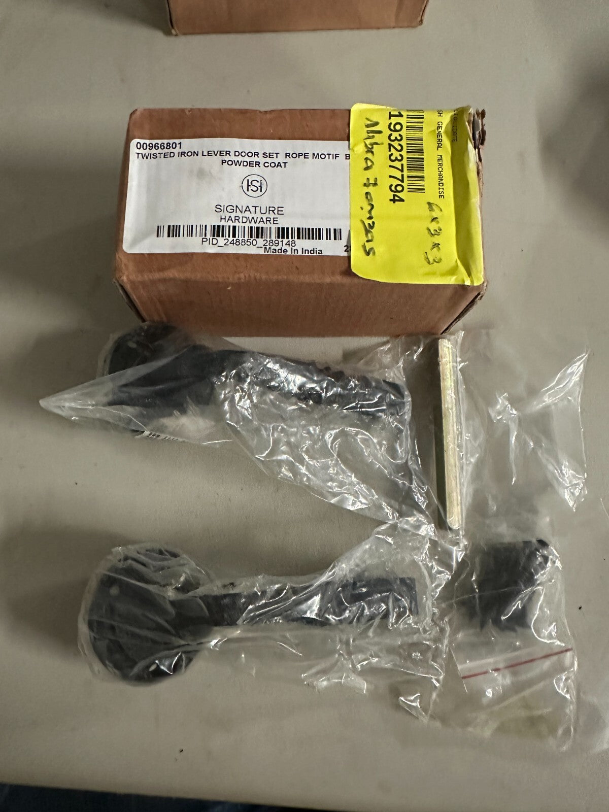 Signature Hardware-Twisted Iron Lever Door Set Rope Motif-Black Powder Coat