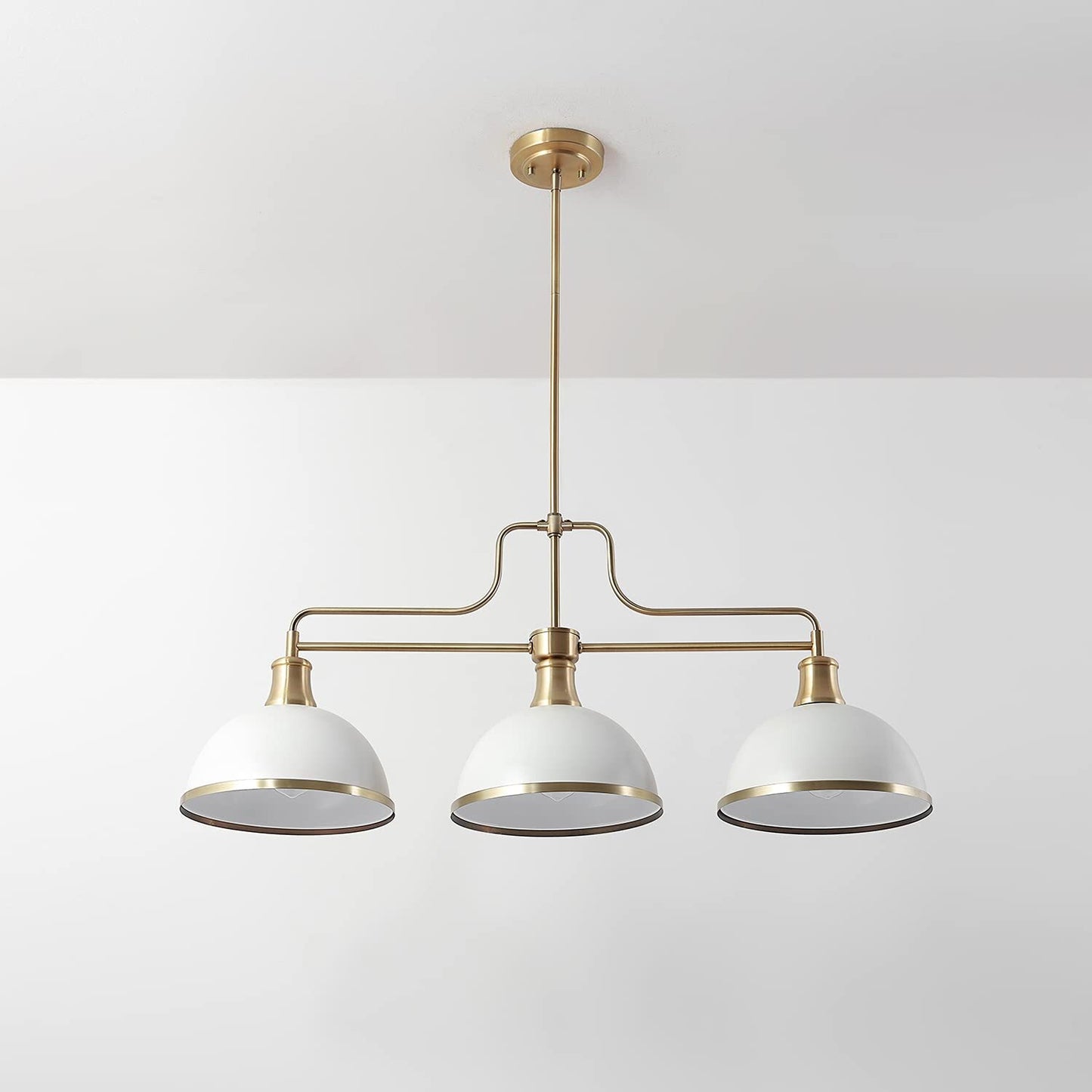 Globe 60885 Beckett 3-Light Linear Chandelier, Matte White, Matte Brass Accents