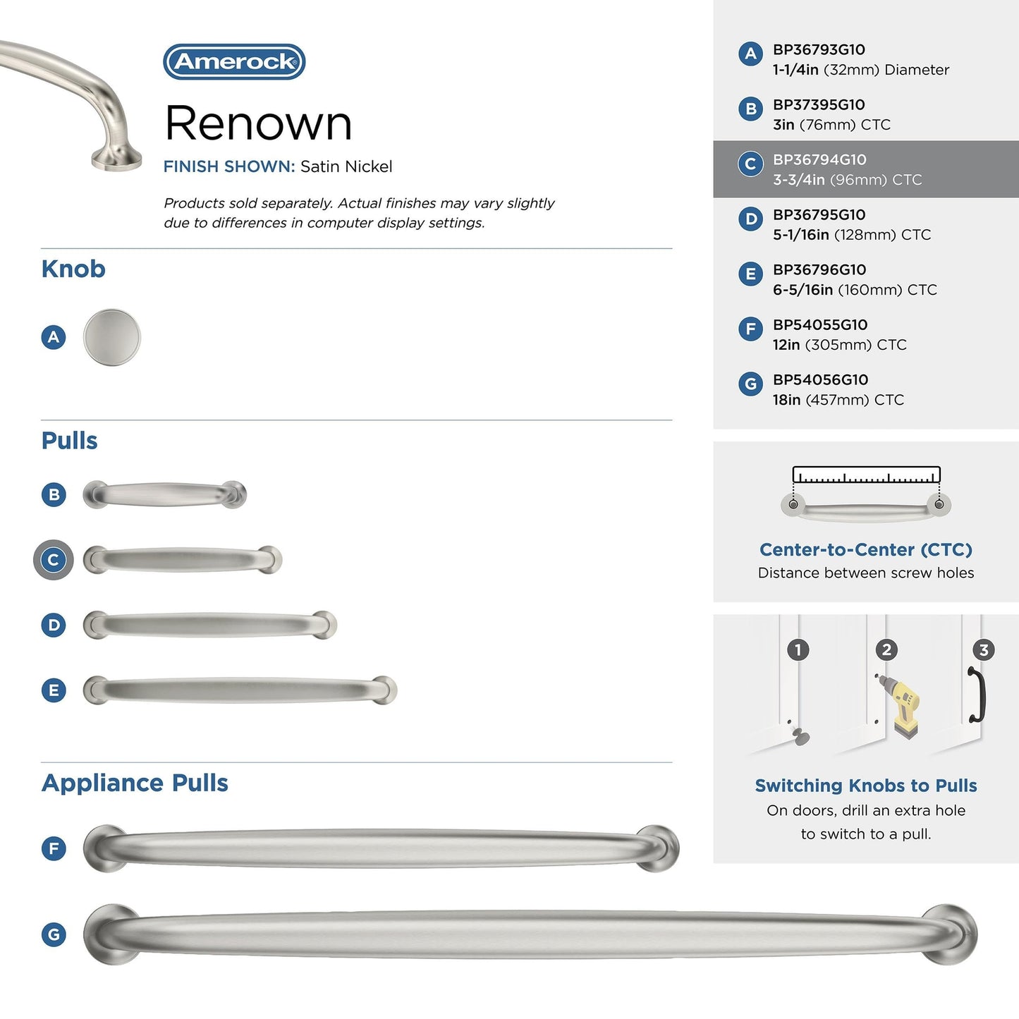 Amerock | Cabinet Pull | Satin Nickel | 3-3/4 inch (96 mm) Center-to-Center