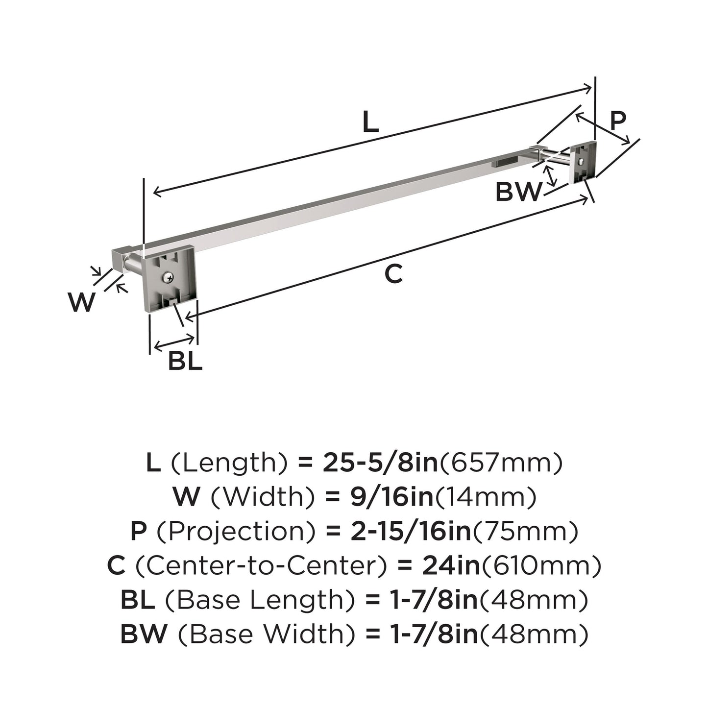 Amerock Appoint Polished Nickel 24 inch (610mm) Towel Bar, BH36074PN