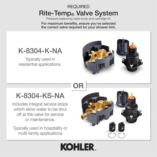 Kohler TLS10276-4-CP Forte Sculpted Rite-Temp® Shower Valve Trim No Head Chrome