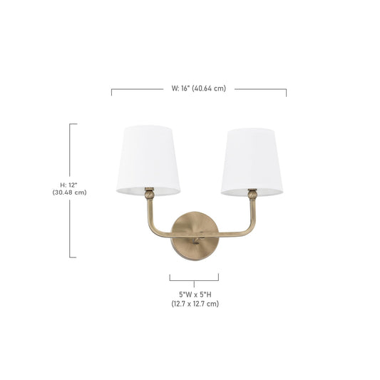Capital Lighting 119321AD-674 Dawson White Fabric Shade Bath Vanity Aged Brass