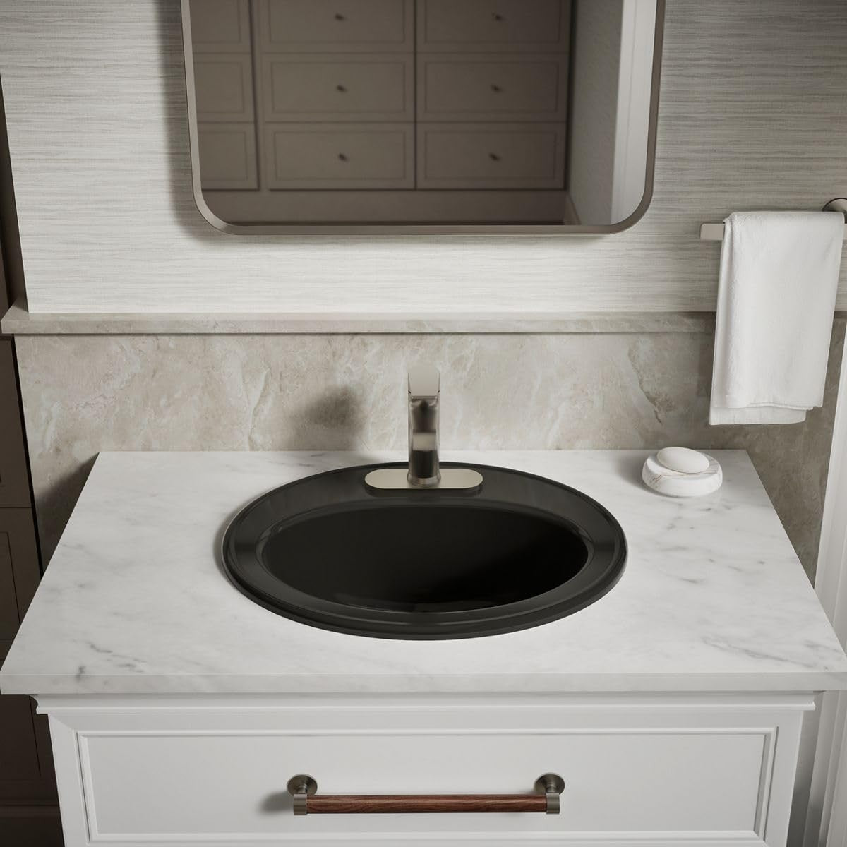 KOHLER K-2196-4-7 Pennington Self-Rimming Bathroom Sink, Black Black