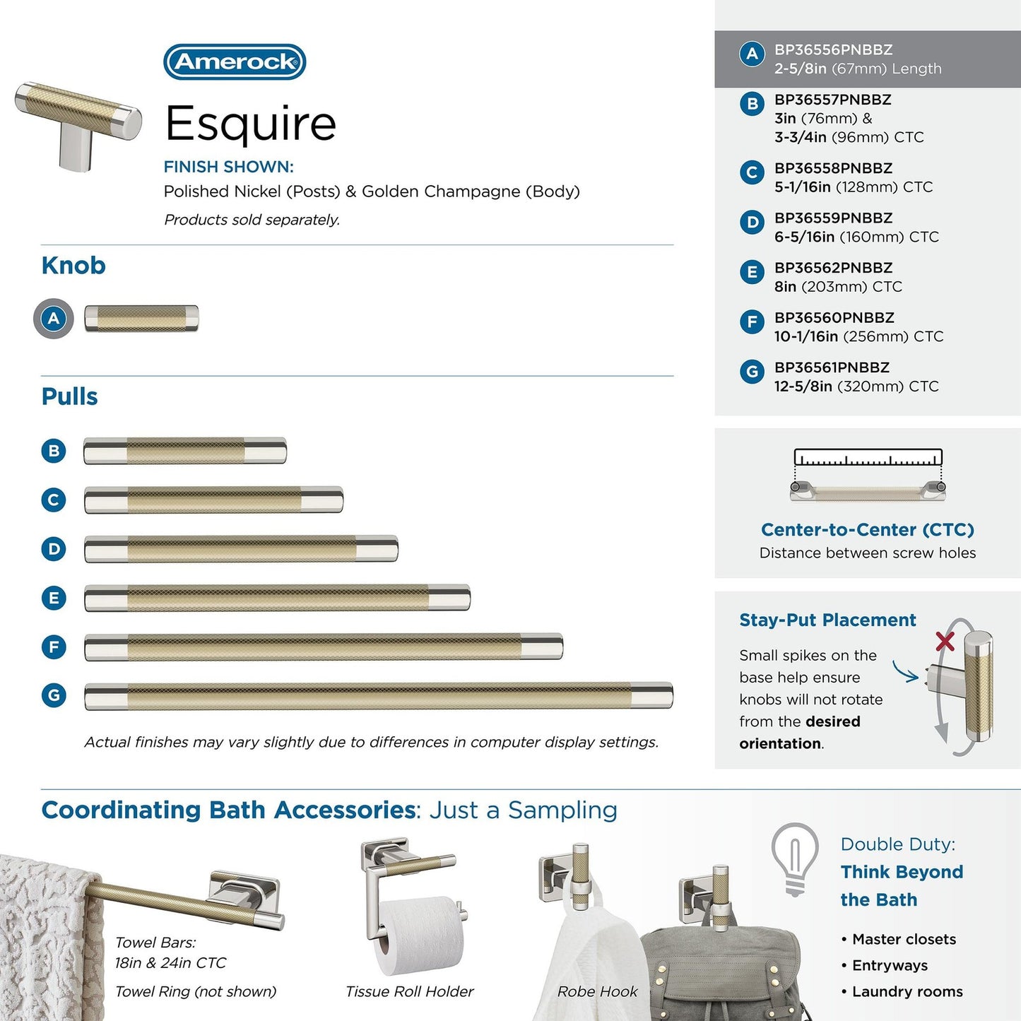 Amerock BP36556PNBBZ Esquire Cabinet Knob Polished Nickel/Golden 2-5/8" Length