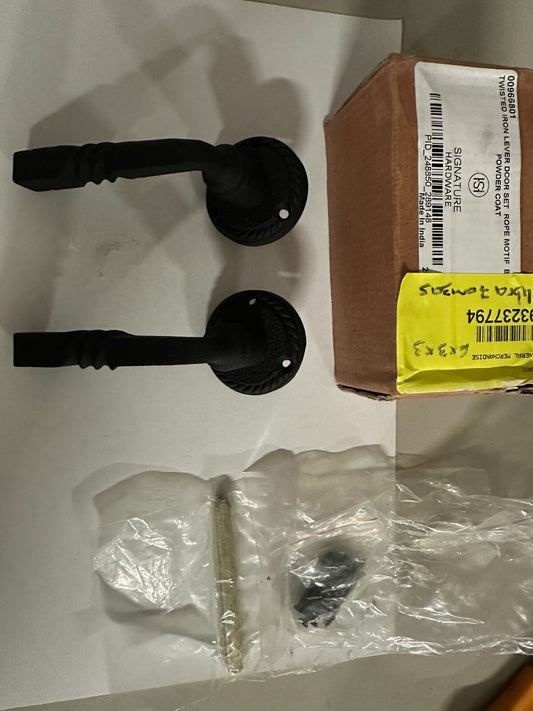 Signature Hardware-Twisted Iron Lever Door Set Rope Motif-Black Powder Coat