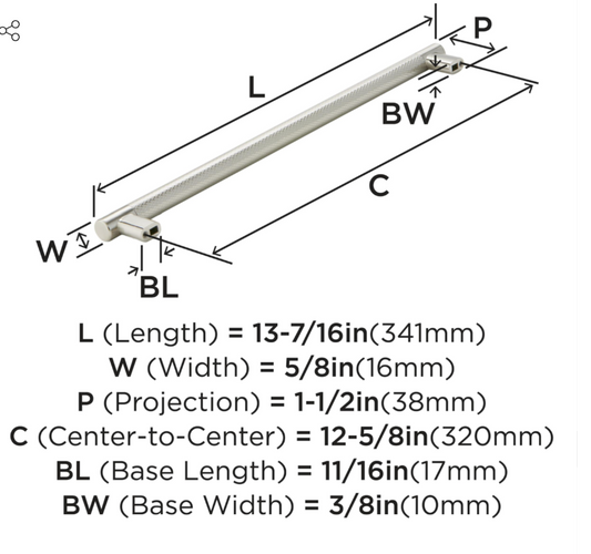 Amerock - BP36561G10 - 12-5/8" Center Satin Nickel Cabinet Pull-Bronx Collection
