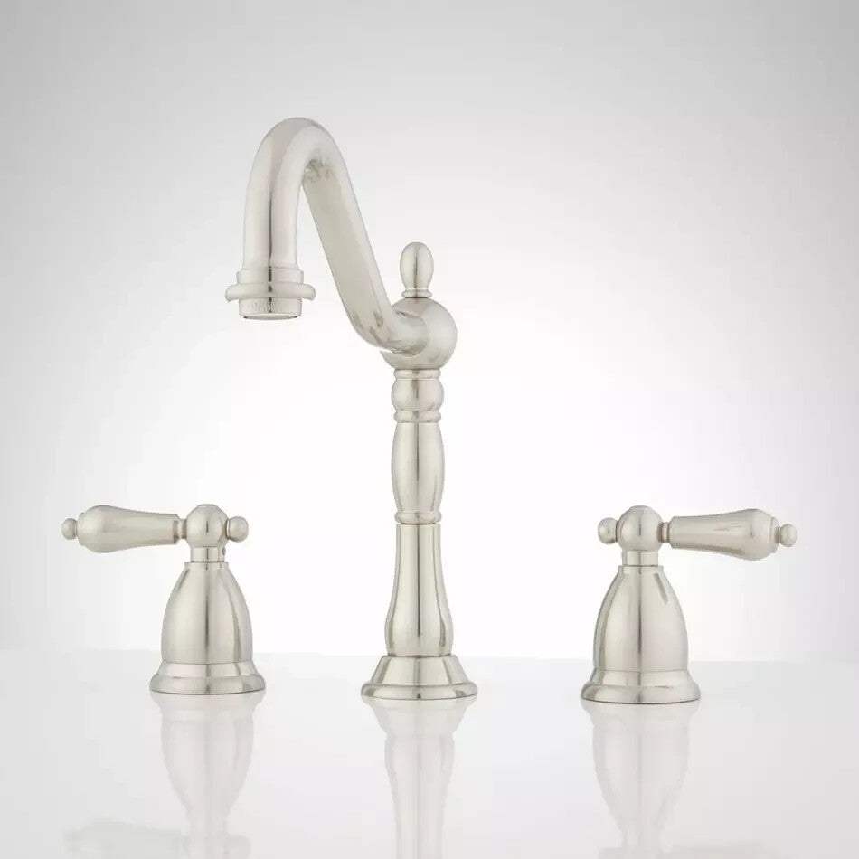 Signature Hardware-Victorian Widespread Bathroom faucet-Lever-Brushed Nickel