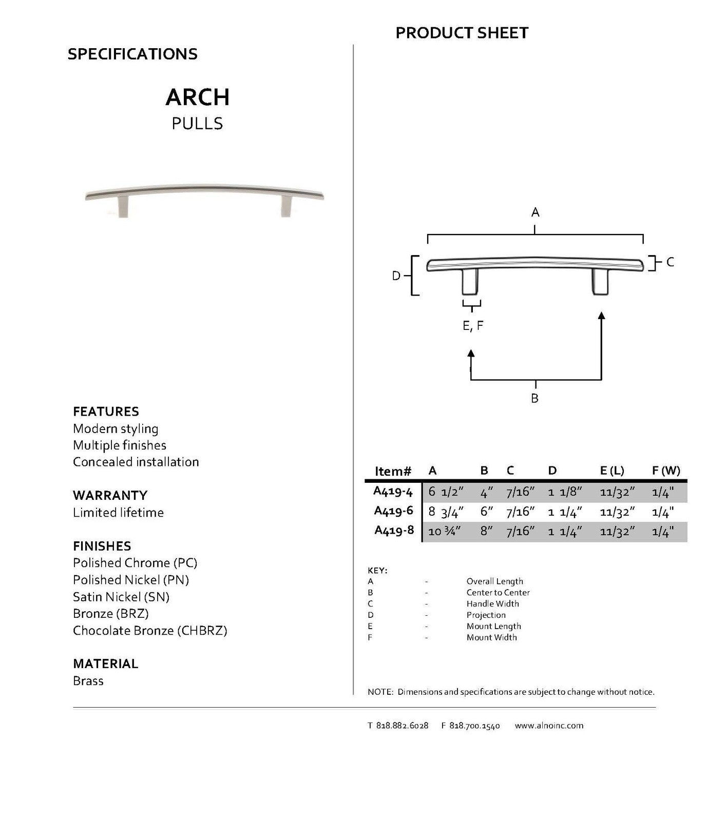 Alno A419-4-PC Arch Modern Pulls 4", Polished Chrome