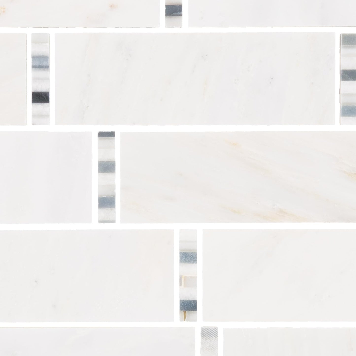 TileHQ Random Linear Mosaic in First Snow Elegance with Polished Finish