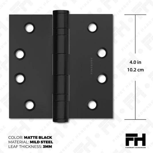 Matte Black 4x4" NRP Steel Ball Bearing Hinge - Residential Door Hinge - 2 Pack - view 2