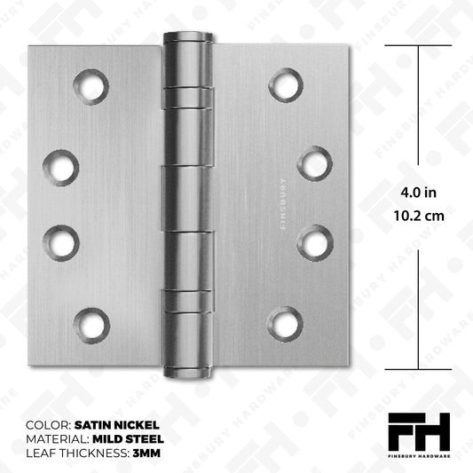 Matte Silver 4x4" NRP Steel Ball Bearing Hinge - Residential Door Hinge - 2 Pack - view 2