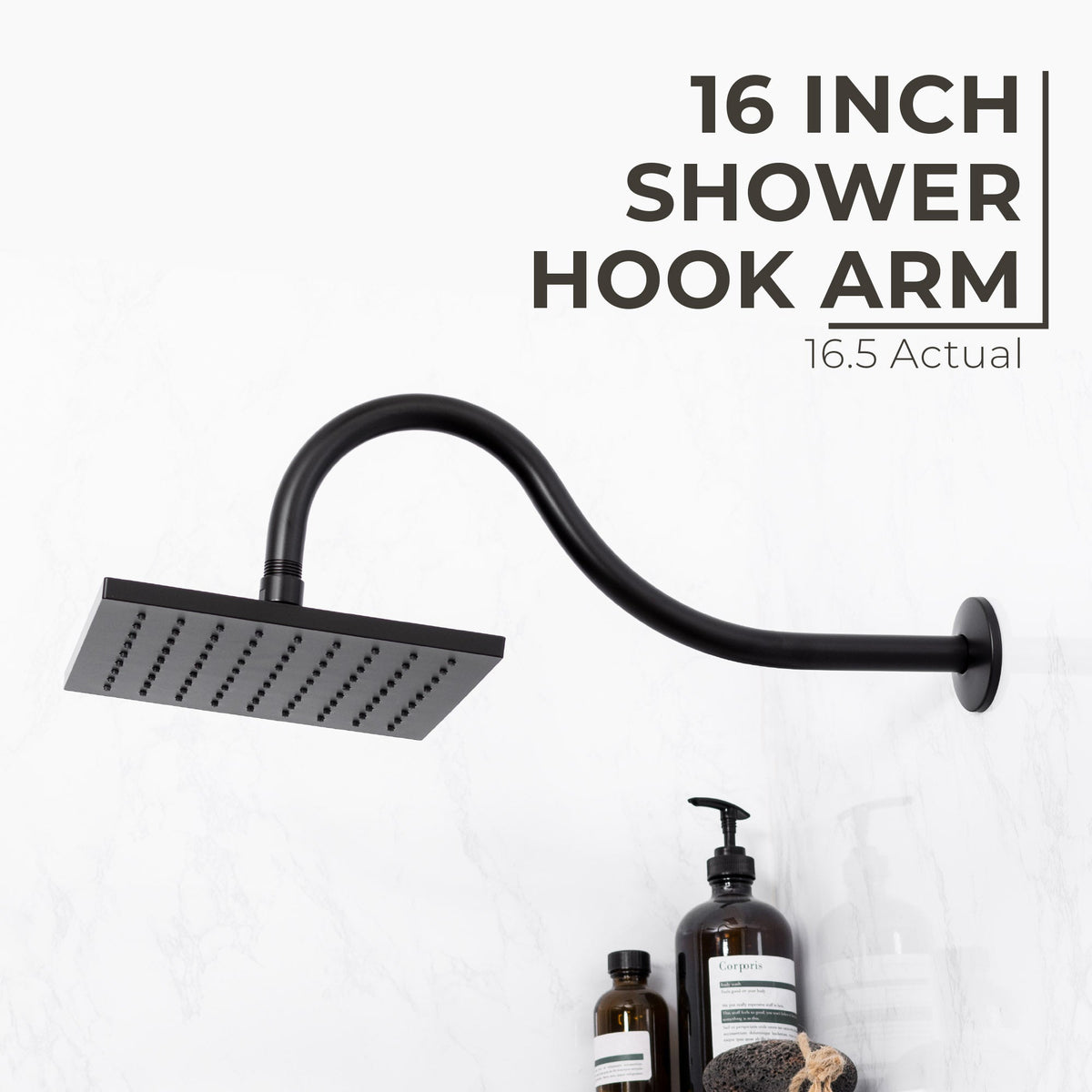 16 in. High-Arc Hook Shower Head Extension Arm (Black Finish) - view 3