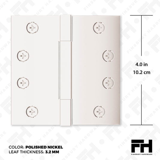 4x4 Inch Solid Brass Square Barrel Door Hinge - Polished Nickel - view 2