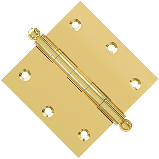 3x3 Inch Solid Brass Ball Bearing Door Hinge - Non Lacquered Polished Brass - view 2