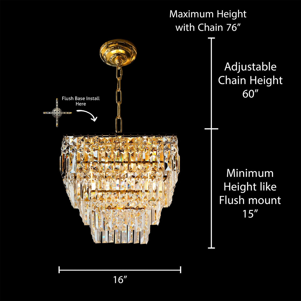 Tiered Square Crystal Gold Chandelier 16” - view 4