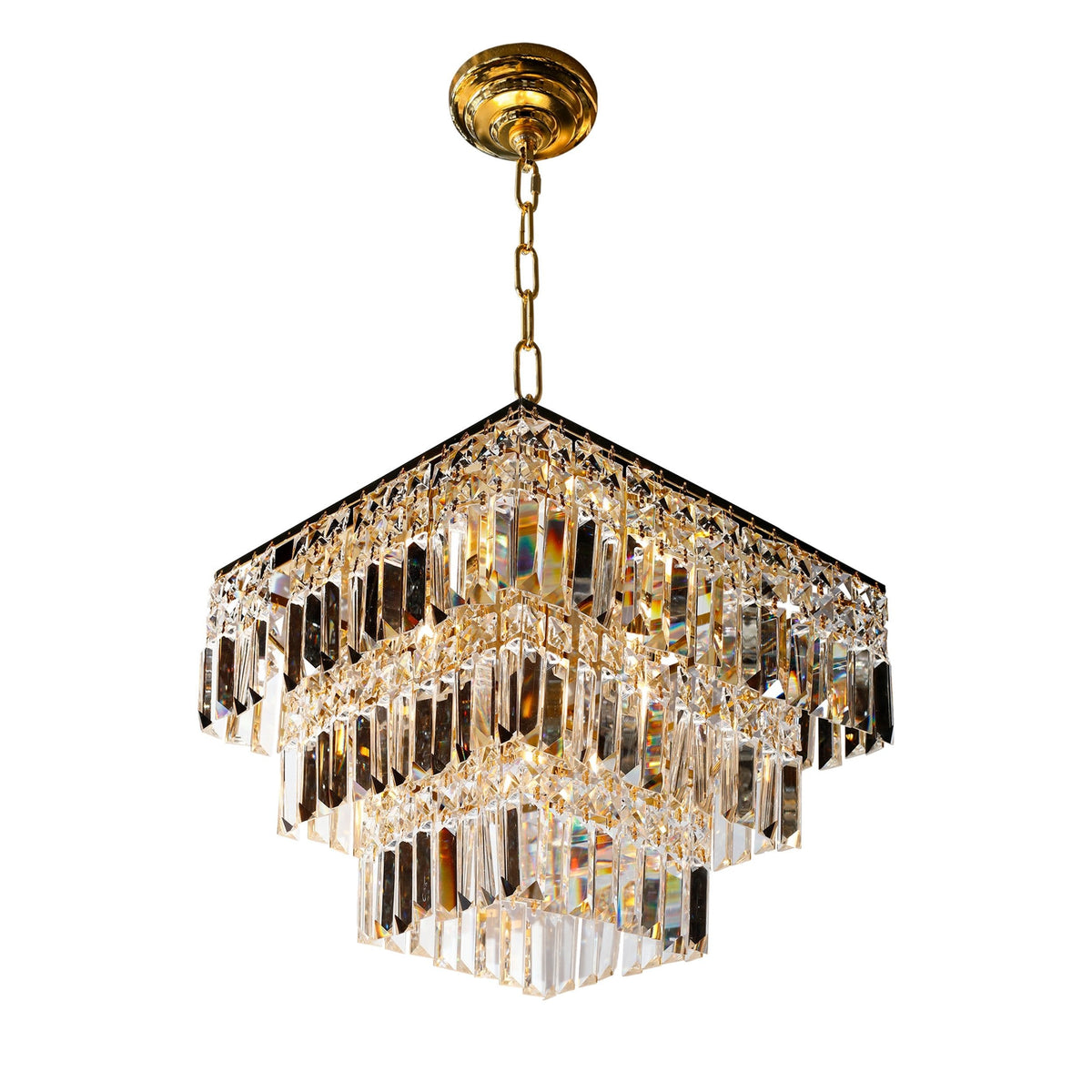 Tiered Square Crystal Gold Chandelier 16” - view 11