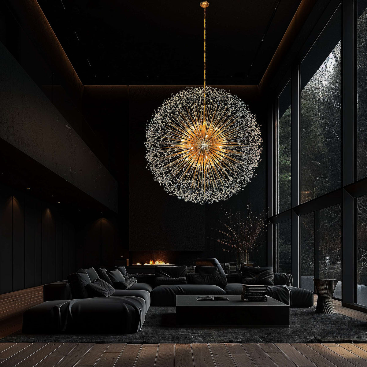 Luxe Starburst Gold Crystal Chandelier 63" - view 3