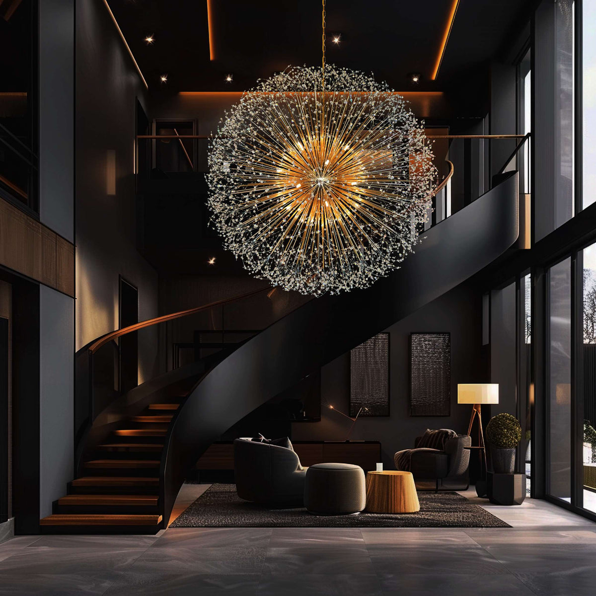 Luxe Starburst Gold Crystal Chandelier 63" - view 2
