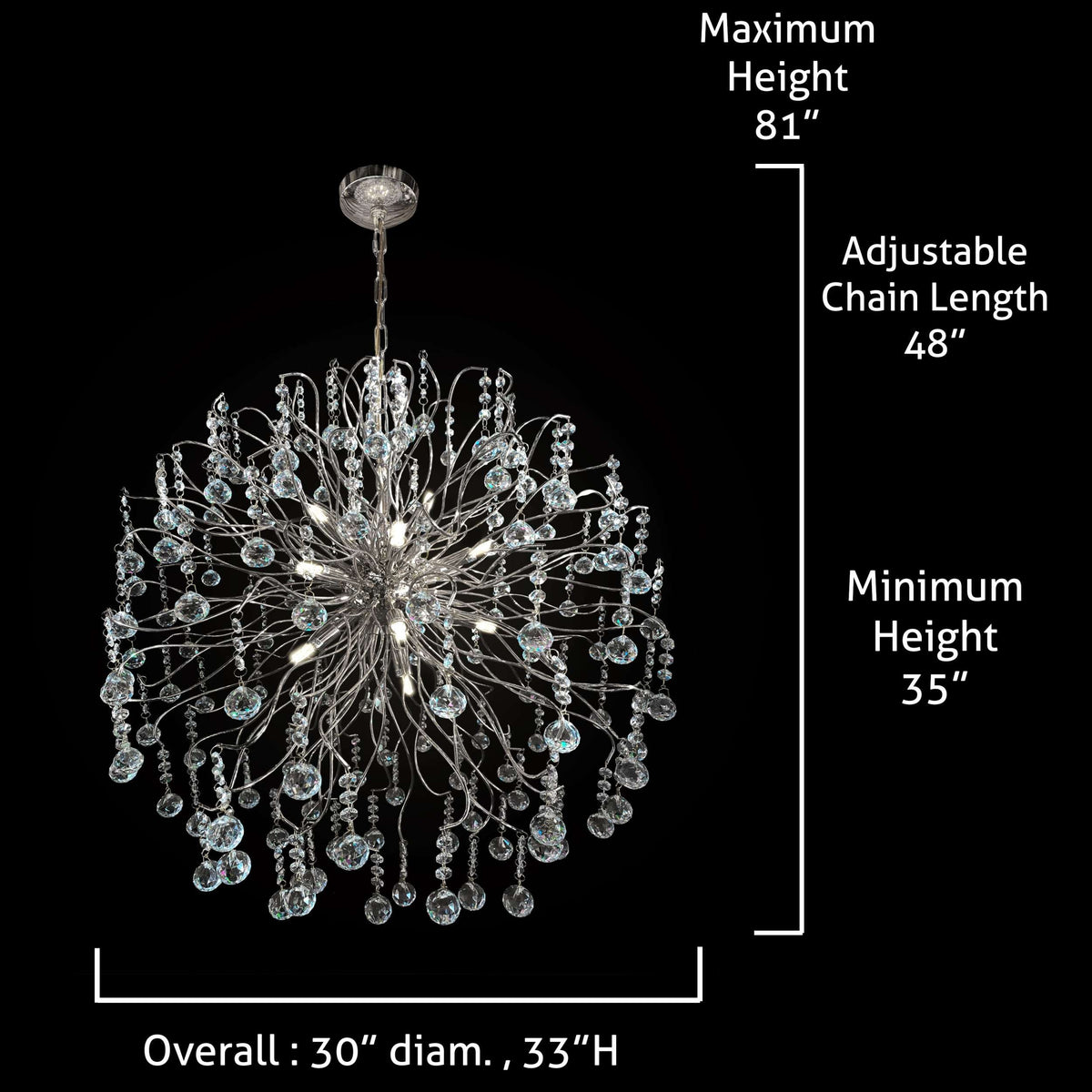 Luxury Firework Chrome Crystal Chandelier 30" - view 8