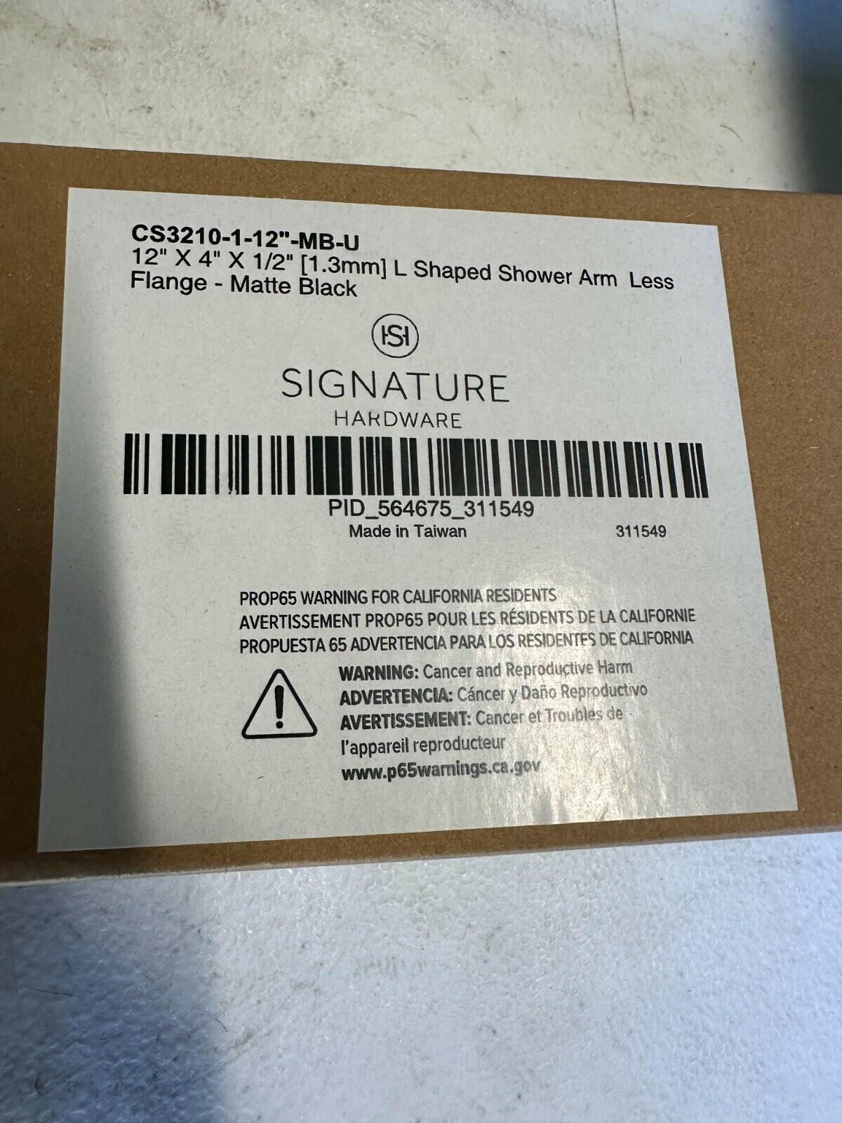 Signature Hardware 12” L-Shaped Shower Arm - Less Flange- MATTE BLACK