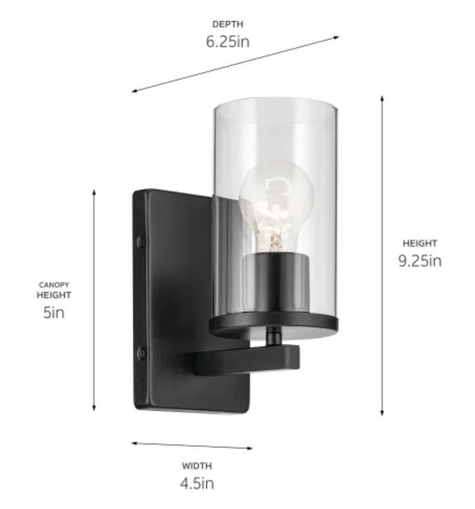 Kichler 45495BK Crosby 10" Tall Bathroom Sconce - Black