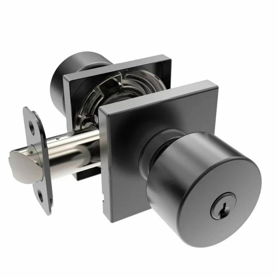 Signature Hardware-Adriot Entrance Set-Square Rosette-Knob Handle-Matte Black