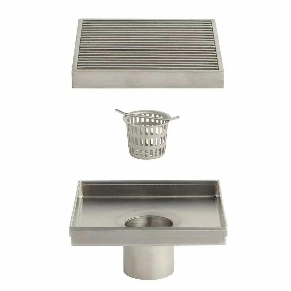 Signature Hardware - 6" Carmen Square Shower Drain - Brushed Stainless Steel