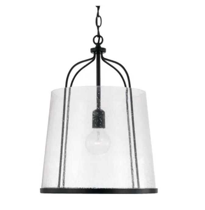 Capital Lighting Madison 1 Light Pendant, Matte Black/Clear Seeded - 347011MB
