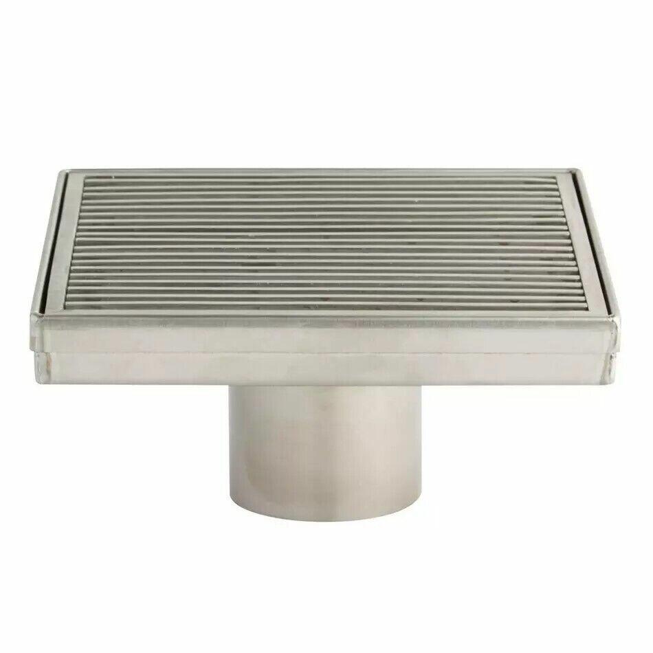 Signature Hardware - 6" Carmen Square Shower Drain - Brushed Stainless Steel
